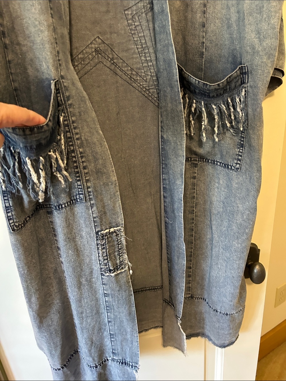 Blue Velvet Boho Western Relaxed Open-Front Soft Denim Duster Jacket Versatile - Picture 4 of 9